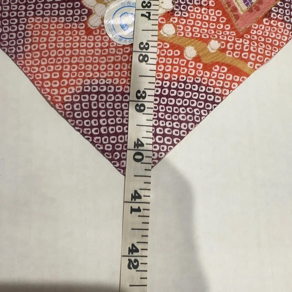 Vintage Japanese Furoshiki Wrapping Cloth Orange Red Floral Screen Shibori 28in